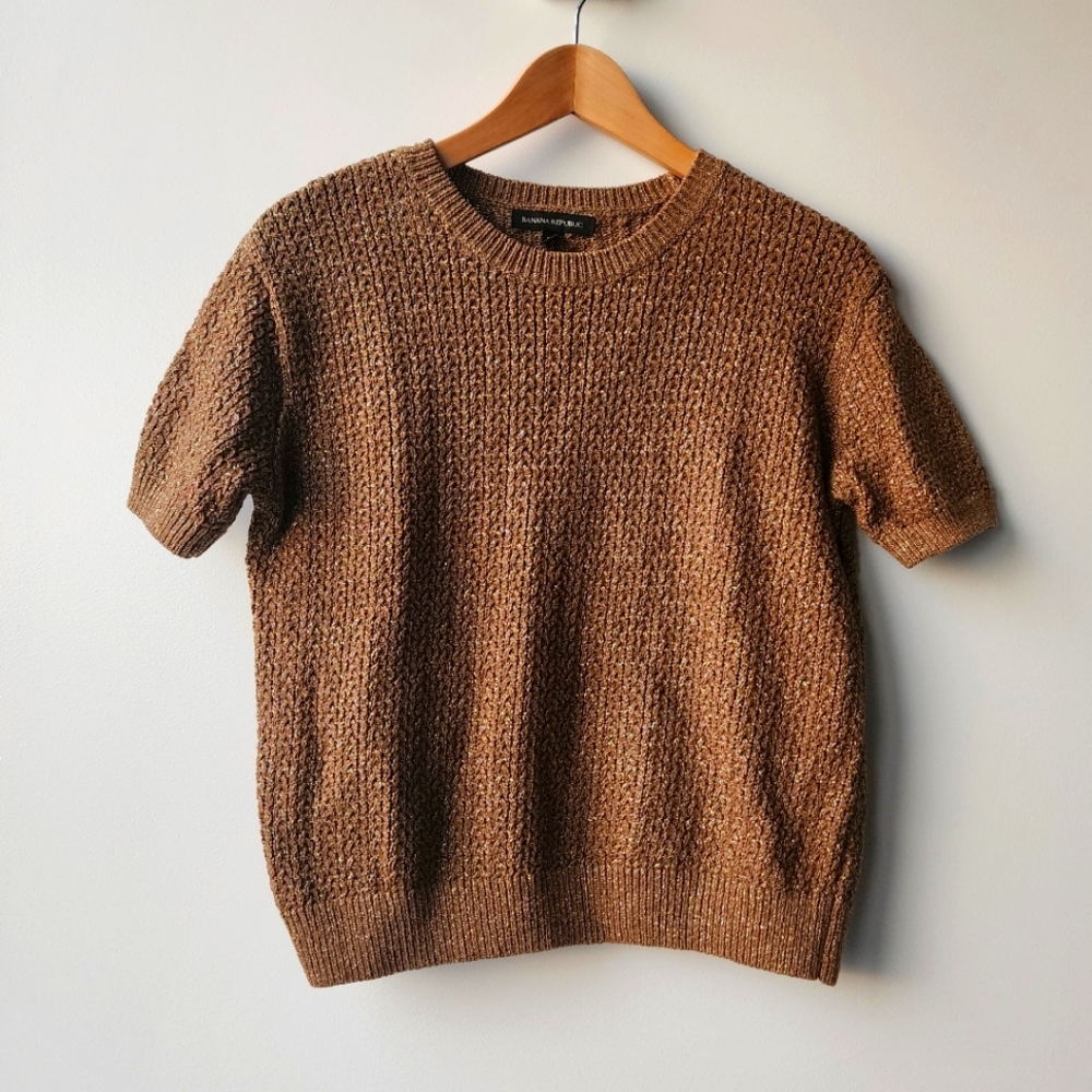 Banana Republic Chunky Knit Metallic Short Sleeve Oversized Sweater